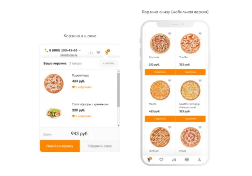 INTEC.Food - магазин доставки еды, суши, пиццы с корзиной и оплатой. Сайт для ресторанов и кафе